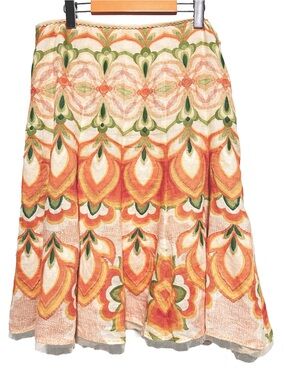ELIE TAHARI Art Nouveau Linen Midi Skirt Boho Resort Cottagecore 14